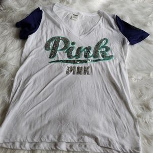 Pink Blingy Short Sleeve Top L